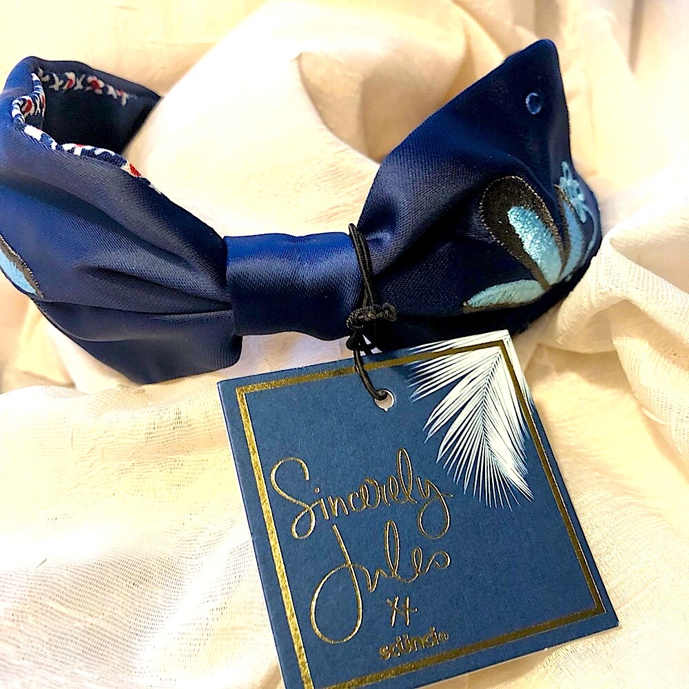 Scunci satin navy blue embroidered knot Boho Headband Girls or Women NWT